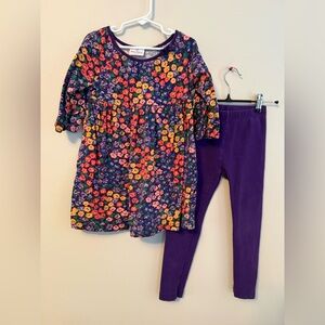 Hanna Andersson Purple Floral Tunic and Purple Leggings Set